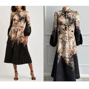 NWOT ！Zimmermann Black illustration Buttoned Midi Dress - Size 1/AU6
